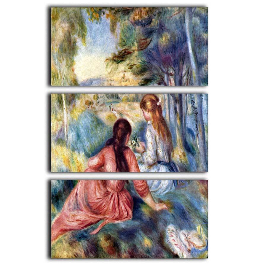 Young girls in the meadow by Renoir 3 Split Panel Canvas Print - Canvas Art Rocks - 1