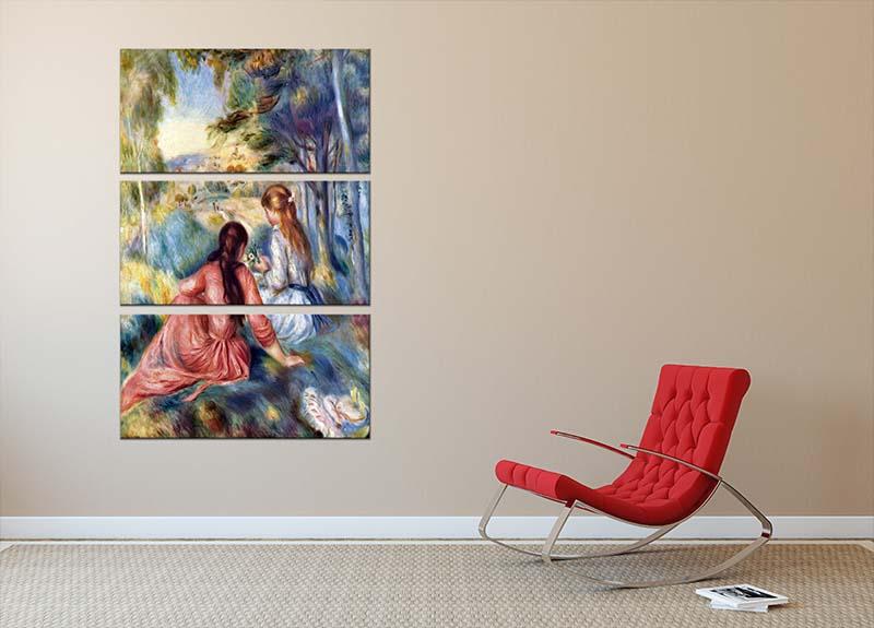 Young girls in the meadow by Renoir 3 Split Panel Canvas Print - Canvas Art Rocks - 2
