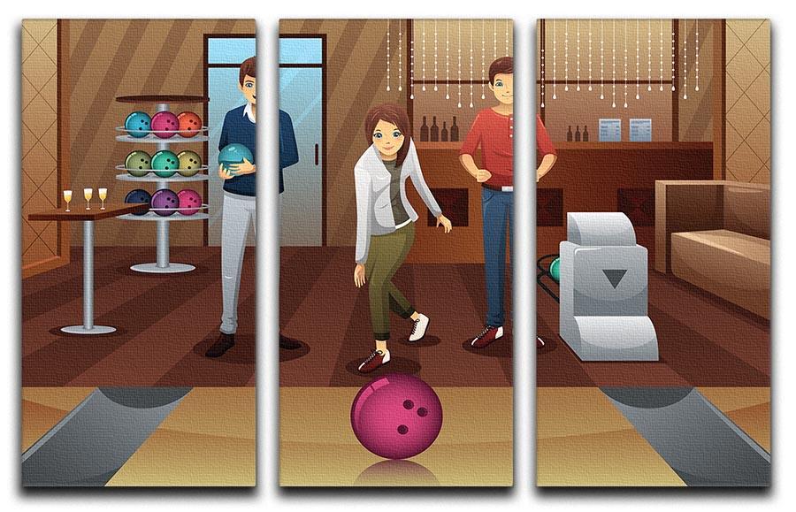 Young people playing bowling together 3 Split Panel Canvas Print - Canvas Art Rocks - 1