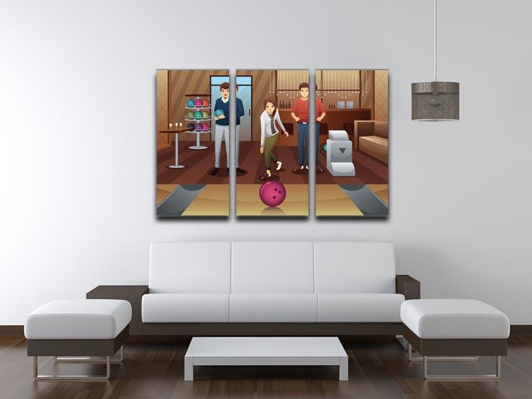 Young people playing bowling together 3 Split Panel Canvas Print - Canvas Art Rocks - 3