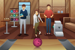 Young people playing bowling together Wall Mural Wallpaper - Canvas Art Rocks - 1
