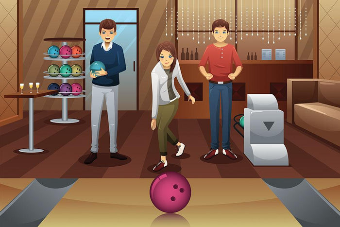 Young people playing bowling together Wall Mural Wallpaper