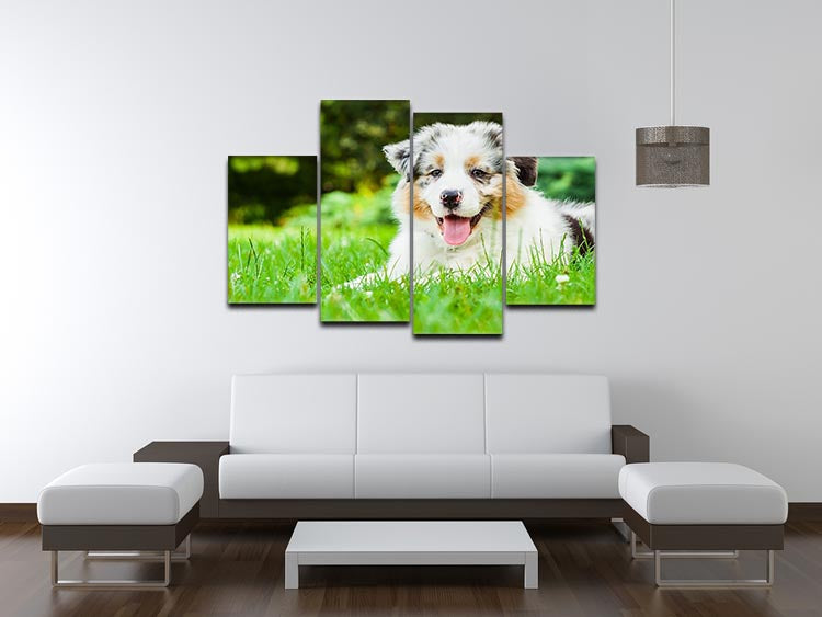 Young puppy lying on fresh green grass in public park 4 Split Panel Canvas - Canvas Art Rocks - 3