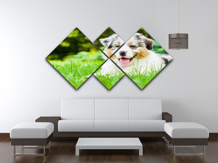 Young puppy lying on fresh green grass in public park 4 Square Multi Panel Canvas - Canvas Art Rocks - 3