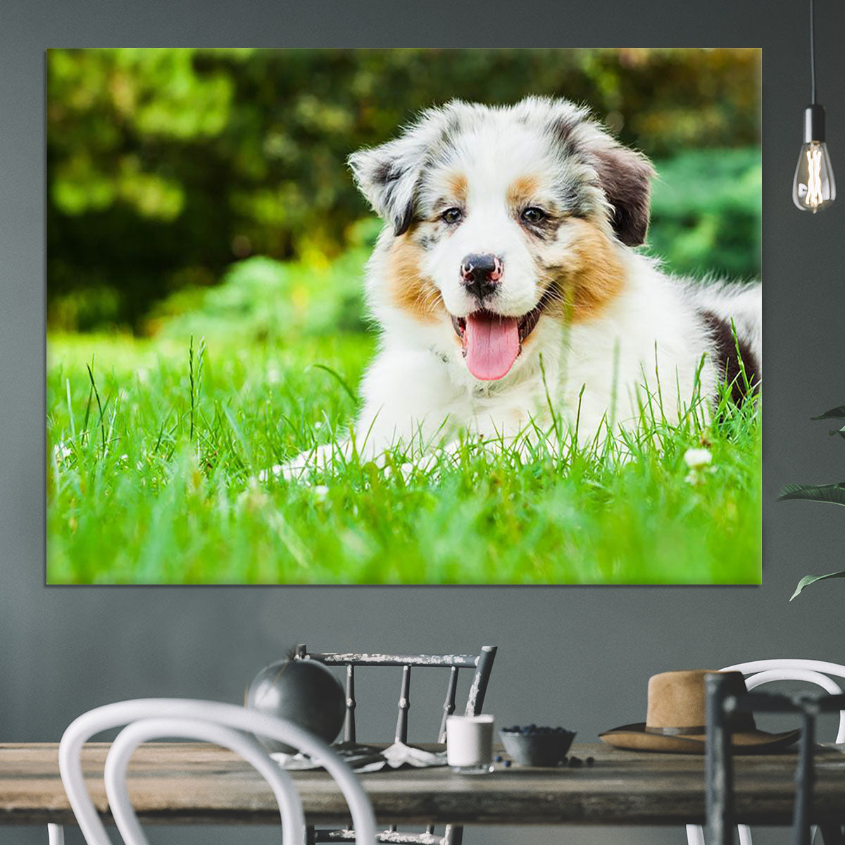 Young puppy lying on fresh green grass in public park Canvas Print or Poster - Canvas Art Rocks - 3