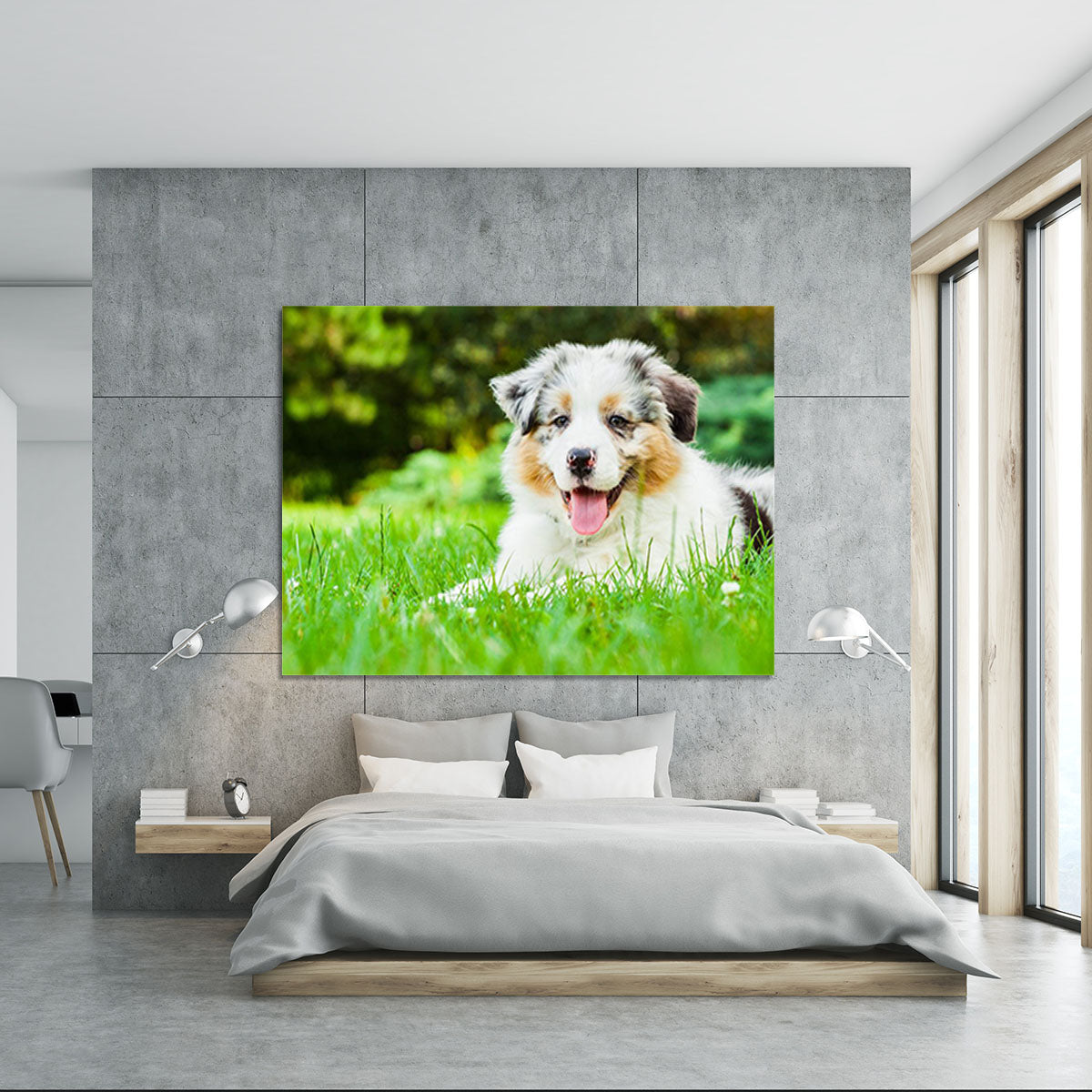 Young puppy lying on fresh green grass in public park Canvas Print or Poster - Canvas Art Rocks - 5