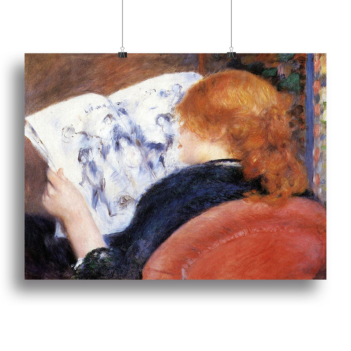 Young woman reads illustrated journal by Renoir Canvas Print or Poster - Canvas Art Rocks - 2