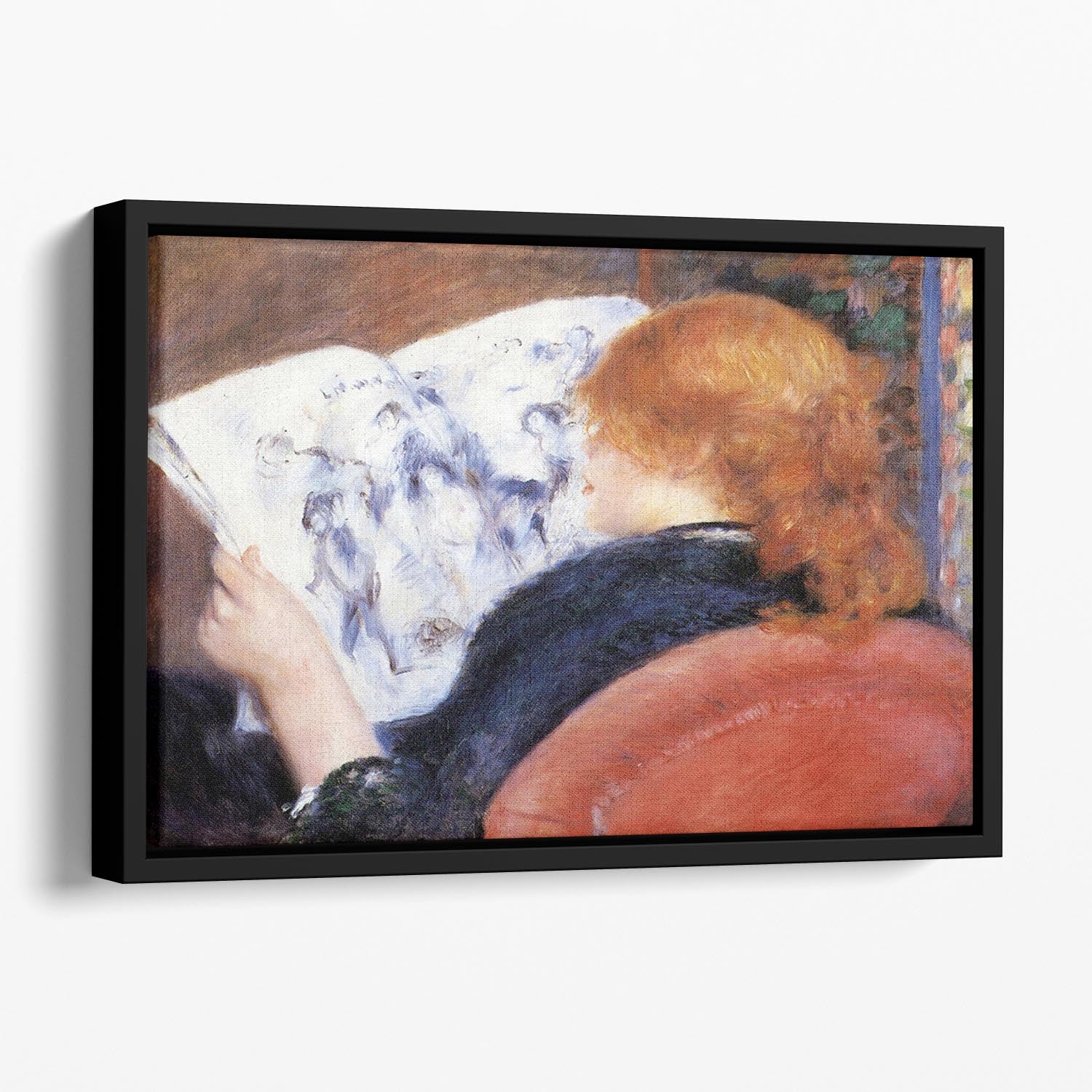 Young woman reads illustrated journal by Renoir Floating Framed Canvas