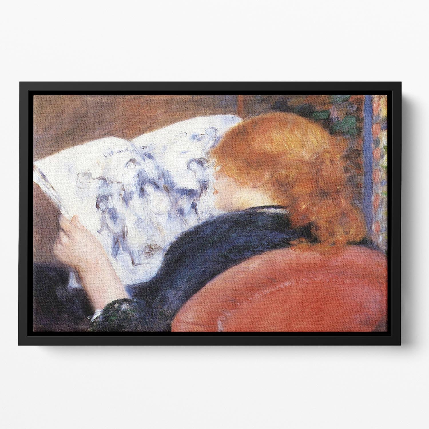 Young woman reads illustrated journal by Renoir Floating Framed Canvas