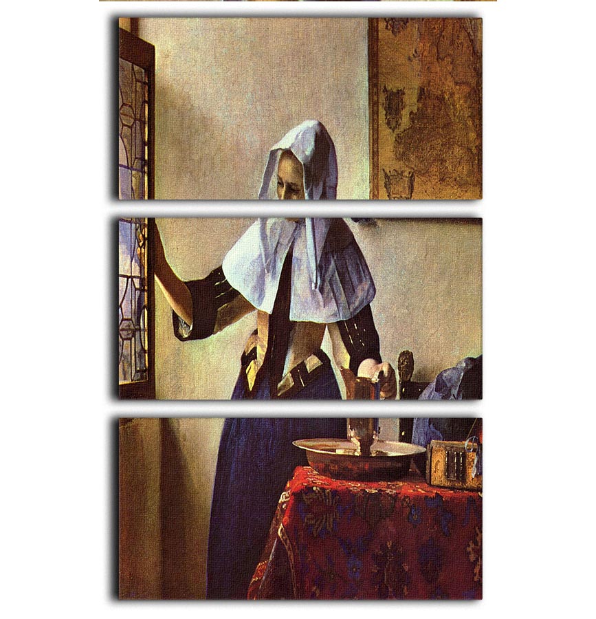 Young woman with a water jug at the window by Vermeer 3 Split Panel Canvas Print - Canvas Art Rocks - 1