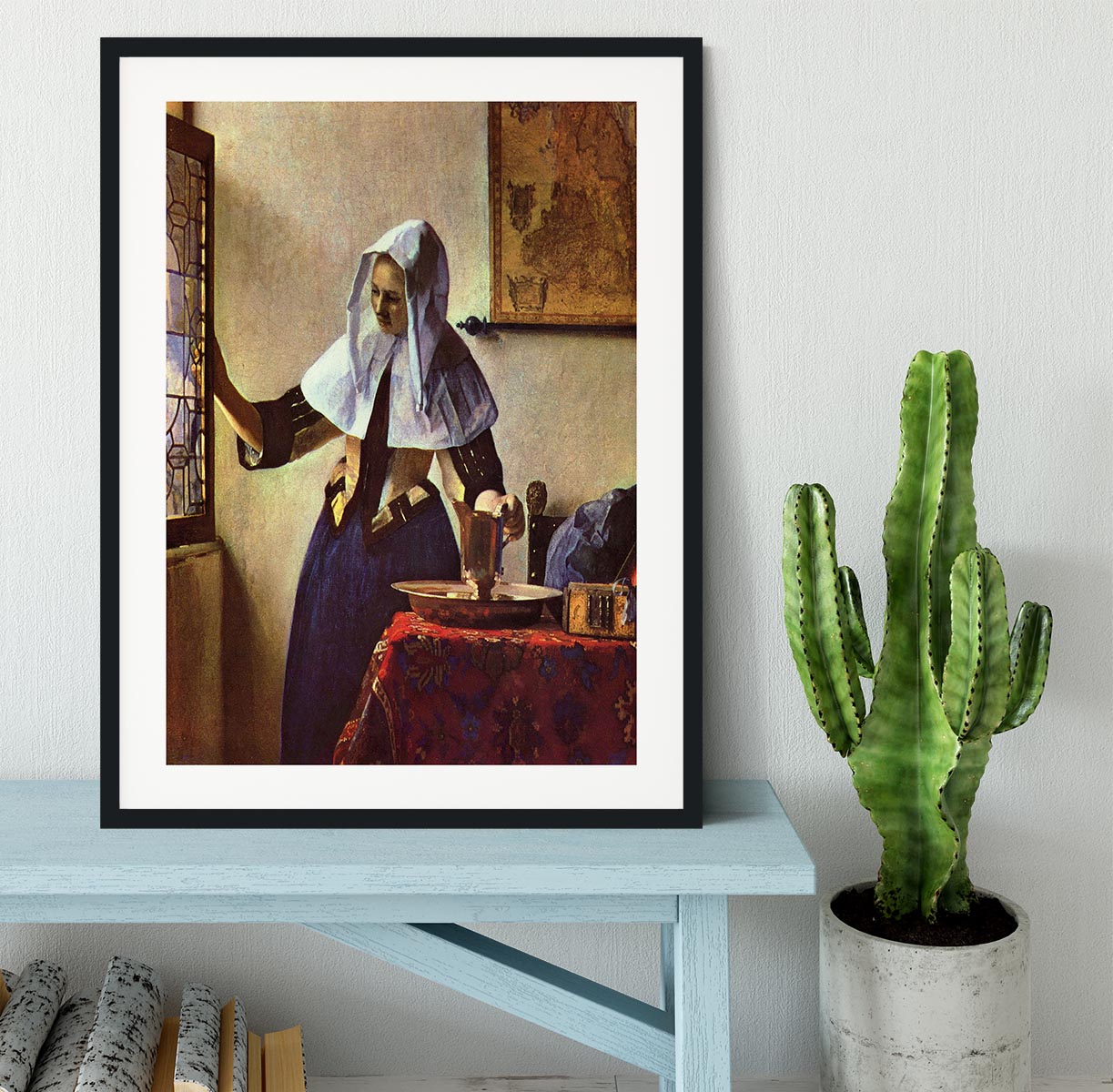 Young woman with a water jug at the window by Vermeer Framed Print - Canvas Art Rocks - 1