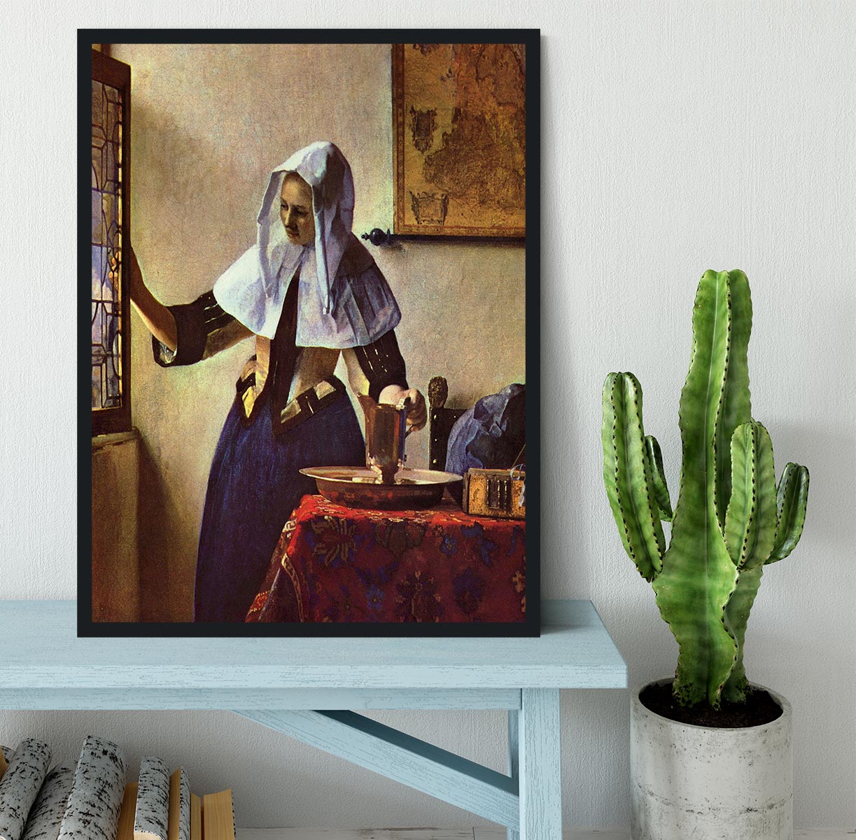 Young woman with a water jug at the window by Vermeer Framed Print - Canvas Art Rocks - 2