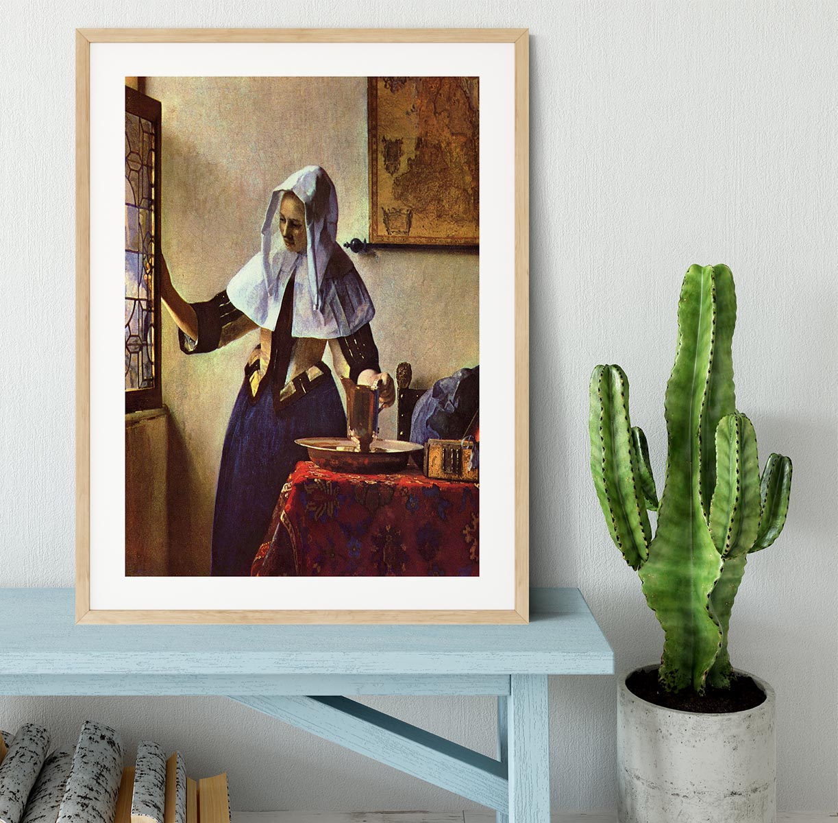 Young woman with a water jug at the window by Vermeer Framed Print - Canvas Art Rocks - 3