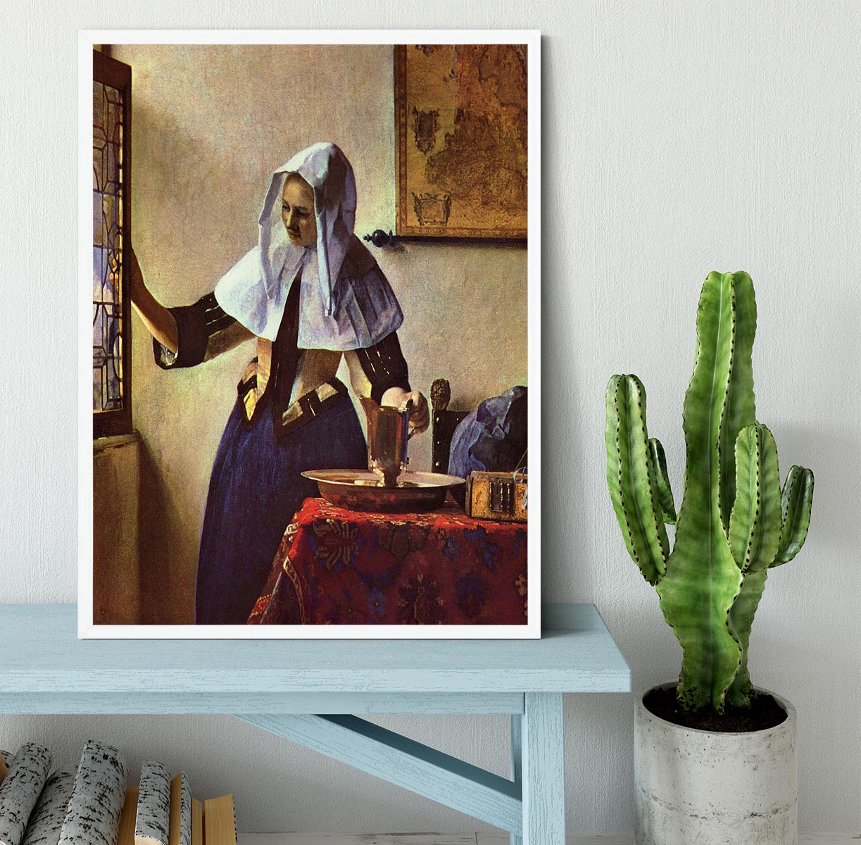 Young woman with a water jug at the window by Vermeer Framed Print - Canvas Art Rocks -6