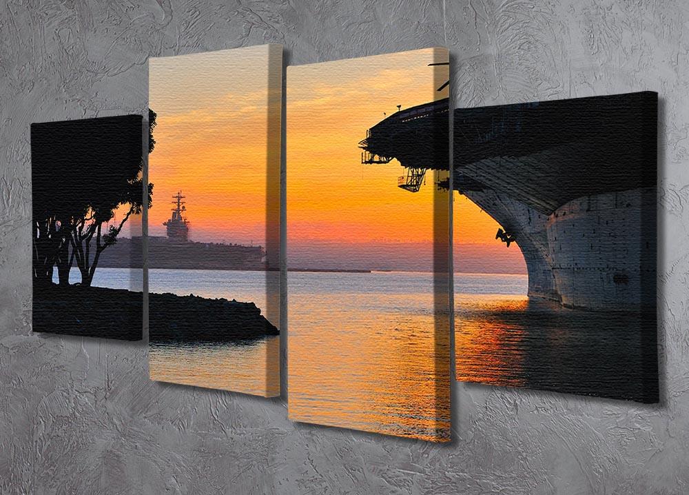 aircraft carrier in harbour in sunset 4 Split Panel Canvas  - Canvas Art Rocks - 2