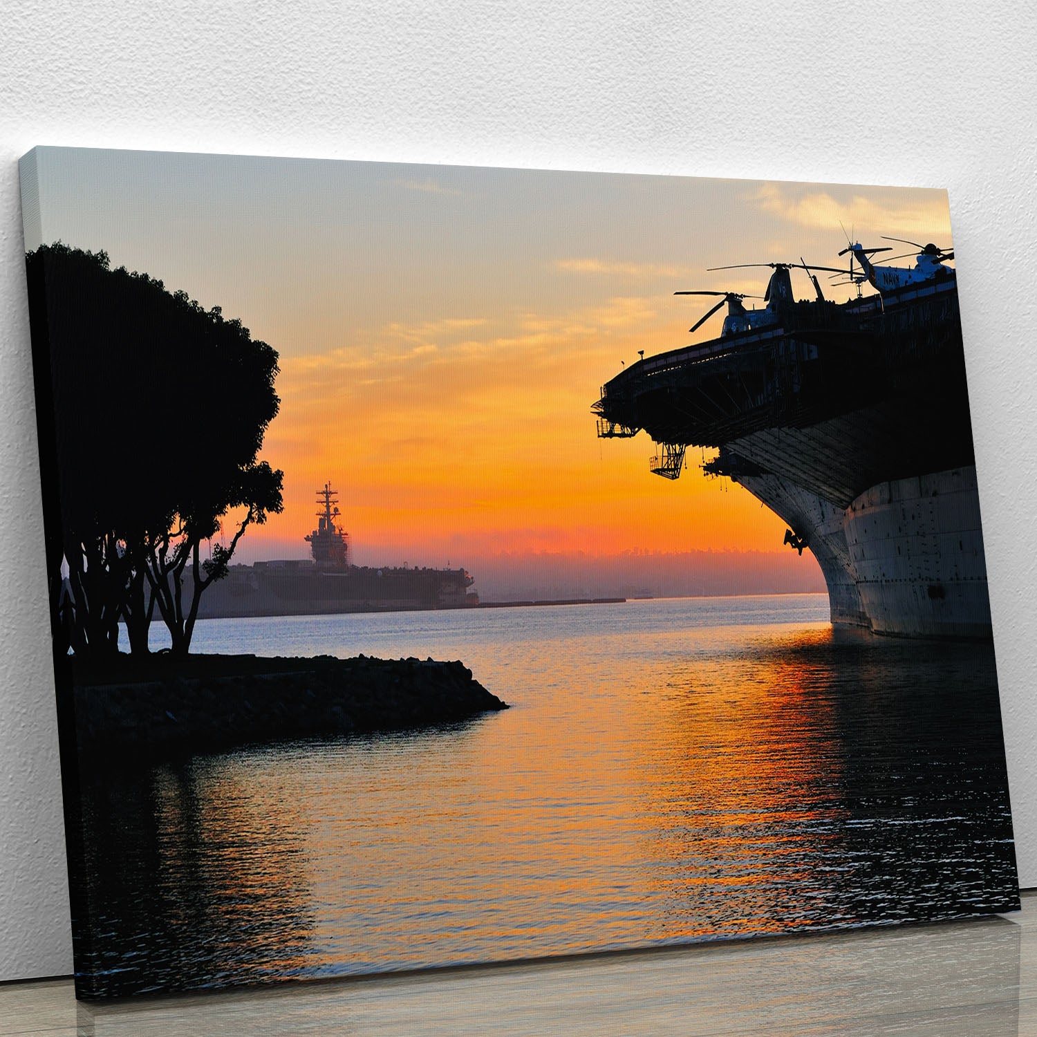 aircraft carrier in harbour in sunset Canvas Print or Poster - Canvas Art Rocks - 1