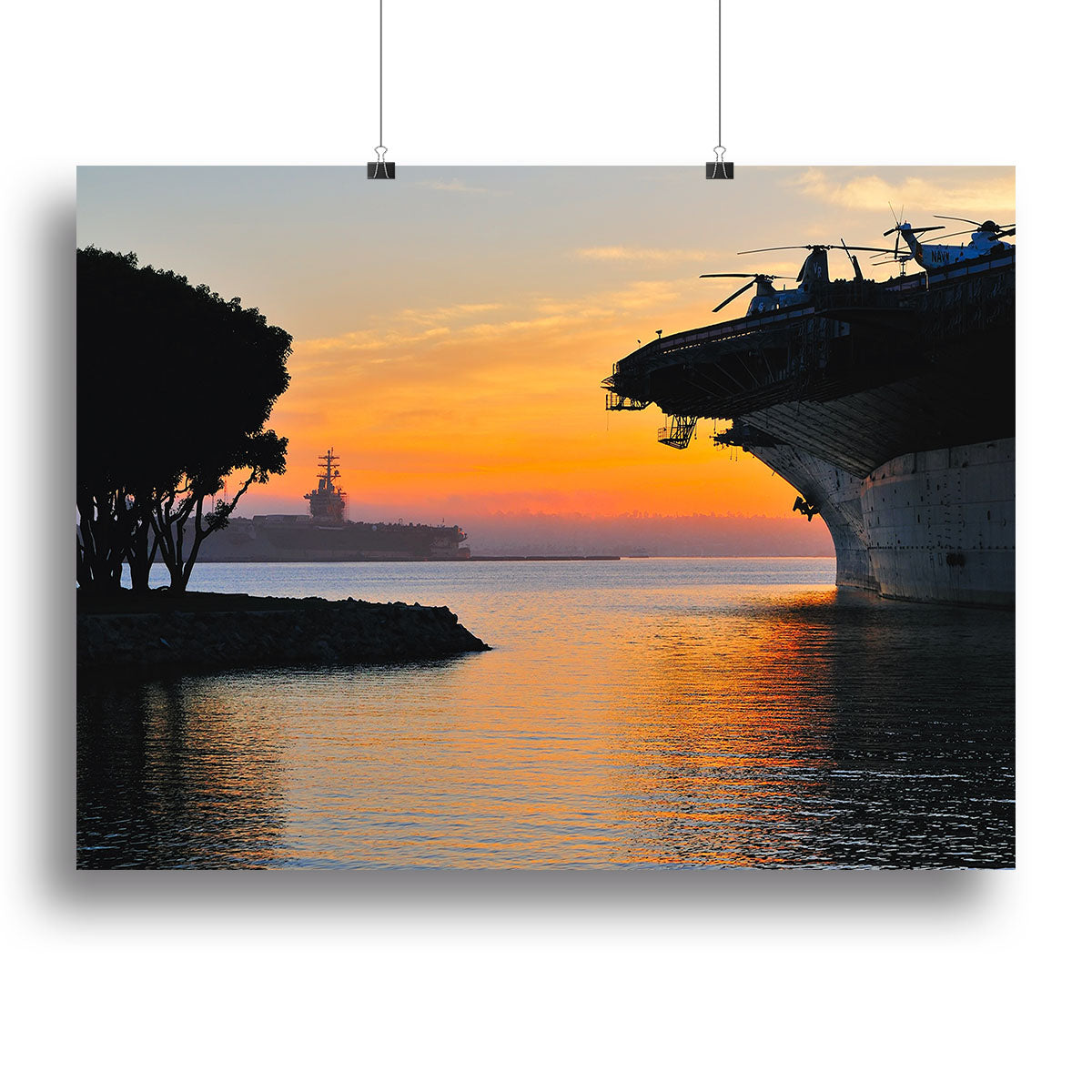 aircraft carrier in harbour in sunset Canvas Print or Poster - Canvas Art Rocks - 2