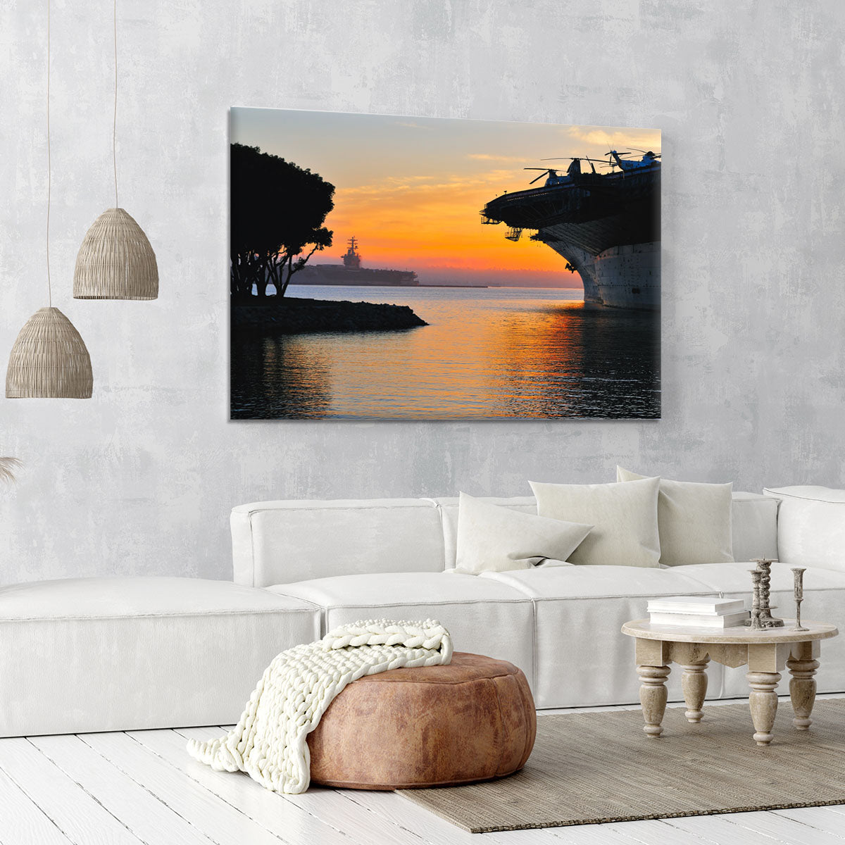 aircraft carrier in harbour in sunset Canvas Print or Poster - Canvas Art Rocks - 6
