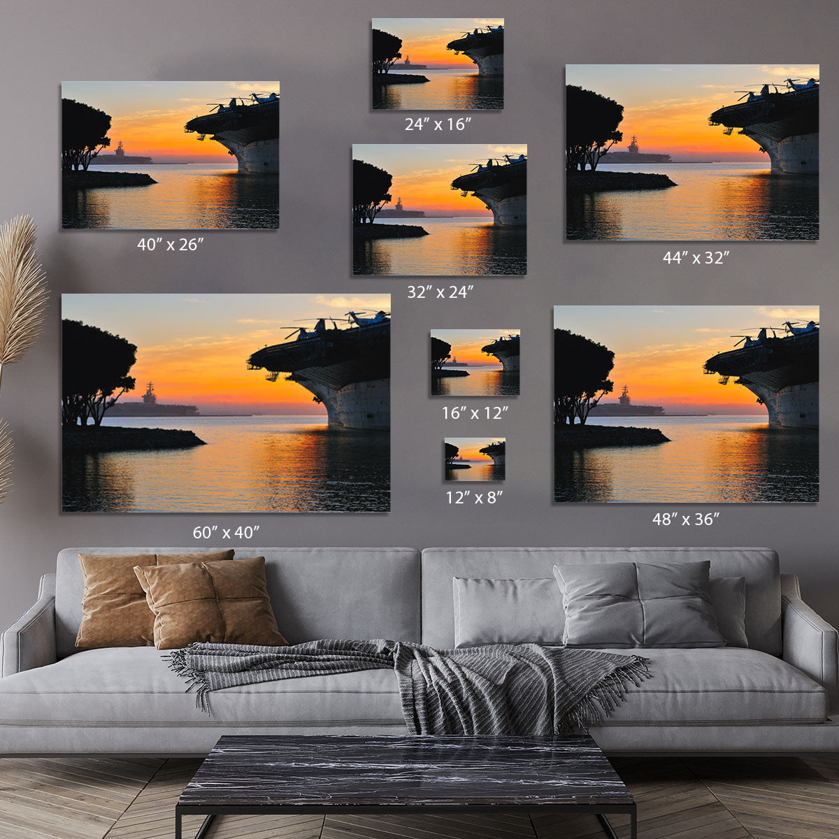 aircraft carrier in harbour in sunset Canvas Print or Poster - Canvas Art Rocks - 7