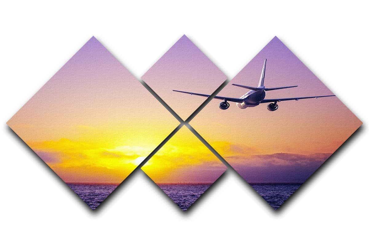 airplane in the sky over ocean 4 Square Multi Panel Canvas  - Canvas Art Rocks - 1