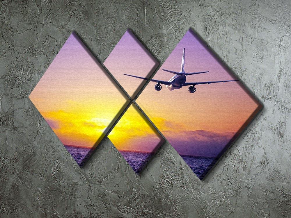 airplane in the sky over ocean 4 Square Multi Panel Canvas  - Canvas Art Rocks - 2