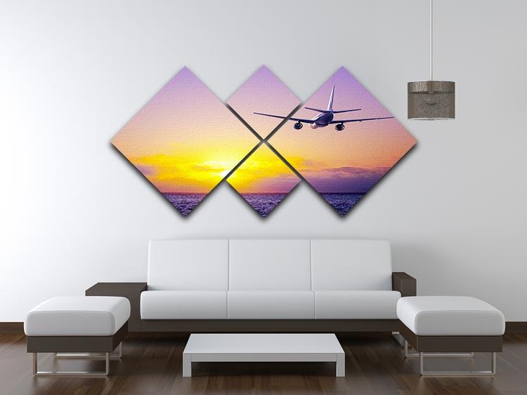 airplane in the sky over ocean 4 Square Multi Panel Canvas  - Canvas Art Rocks - 3