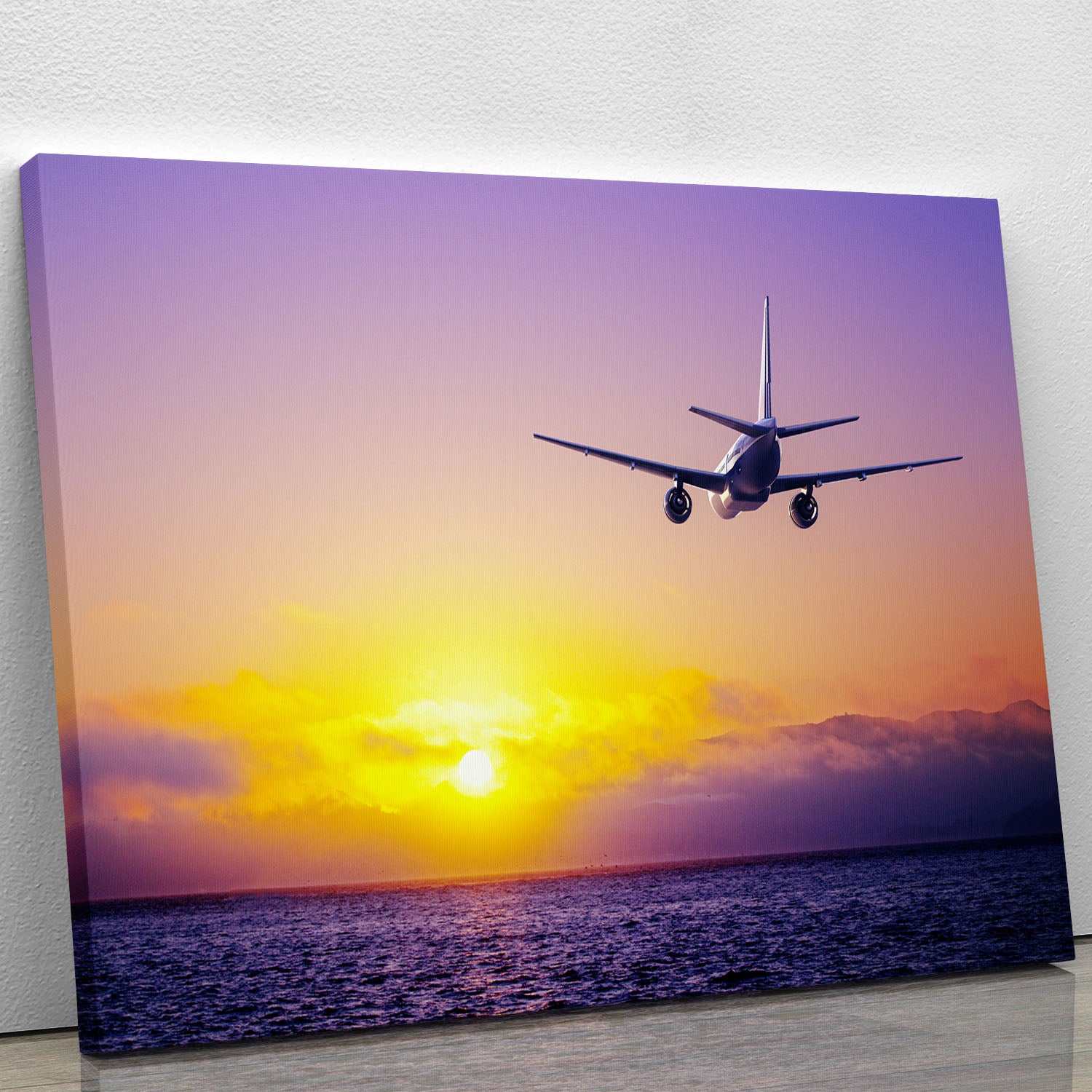 airplane in the sky over ocean Canvas Print or Poster - Canvas Art Rocks - 1