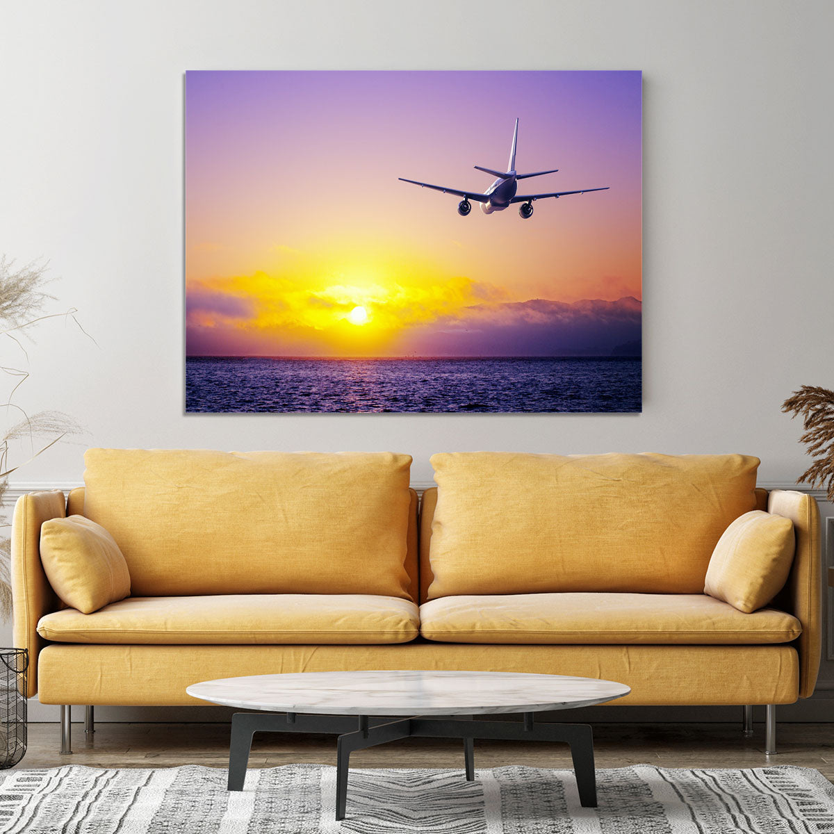 airplane in the sky over ocean Canvas Print or Poster - Canvas Art Rocks - 4