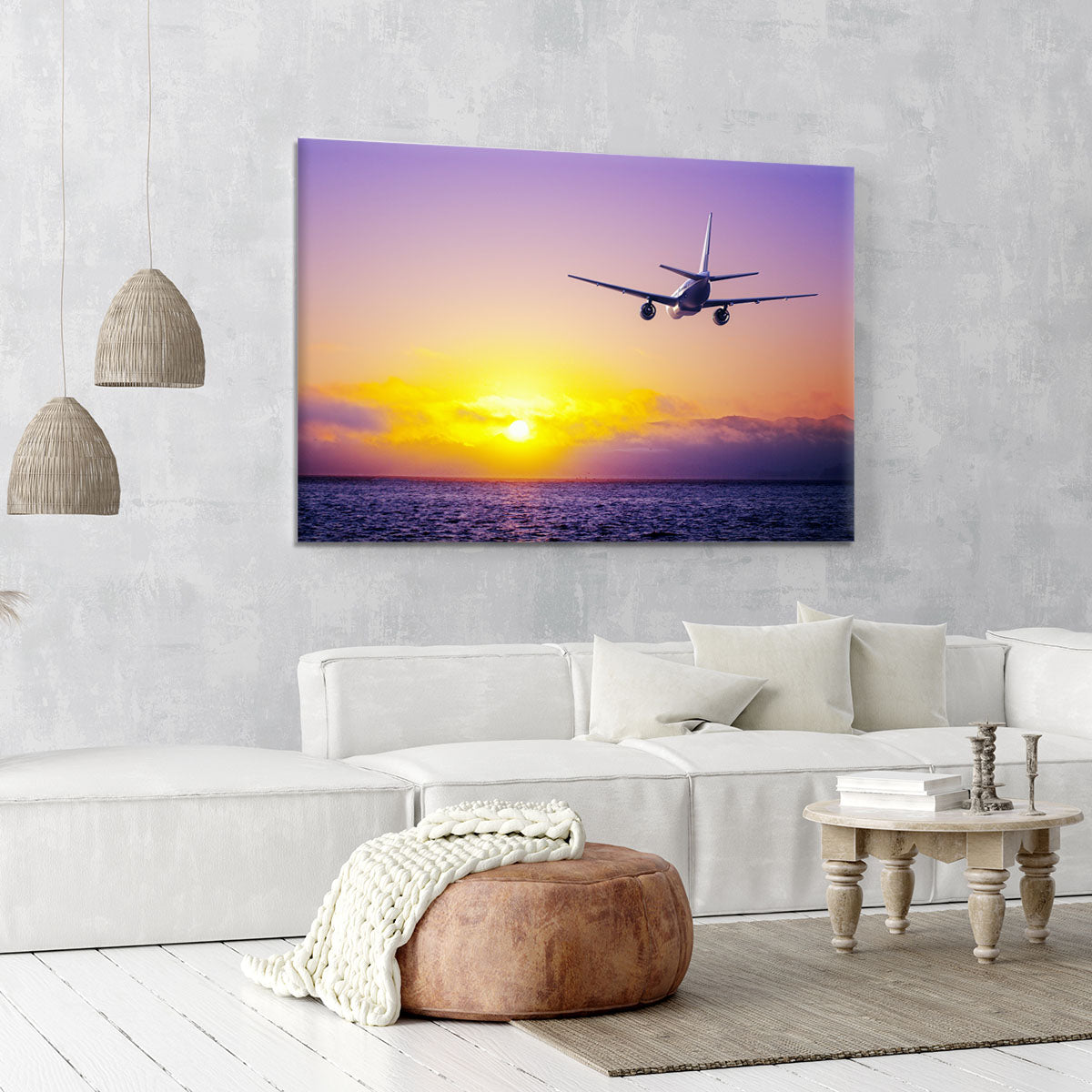 airplane in the sky over ocean Canvas Print or Poster - Canvas Art Rocks - 6