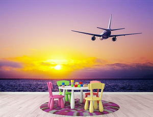 airplane in the sky over ocean Wall Mural Wallpaper - Canvas Art Rocks - 3