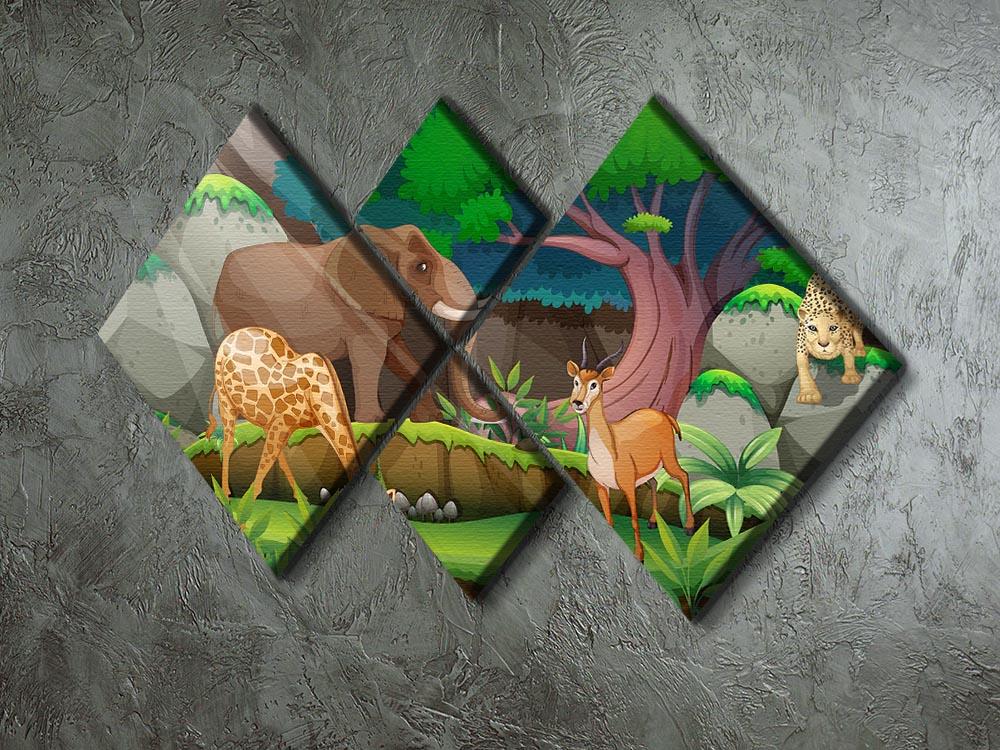 animals in the jungle 4 Square Multi Panel Canvas - Canvas Art Rocks - 2