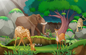 animals in the jungle Wall Mural Wallpaper - Canvas Art Rocks - 1