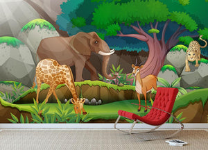animals in the jungle Wall Mural Wallpaper - Canvas Art Rocks - 3