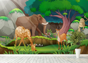 animals in the jungle Wall Mural Wallpaper - Canvas Art Rocks - 4