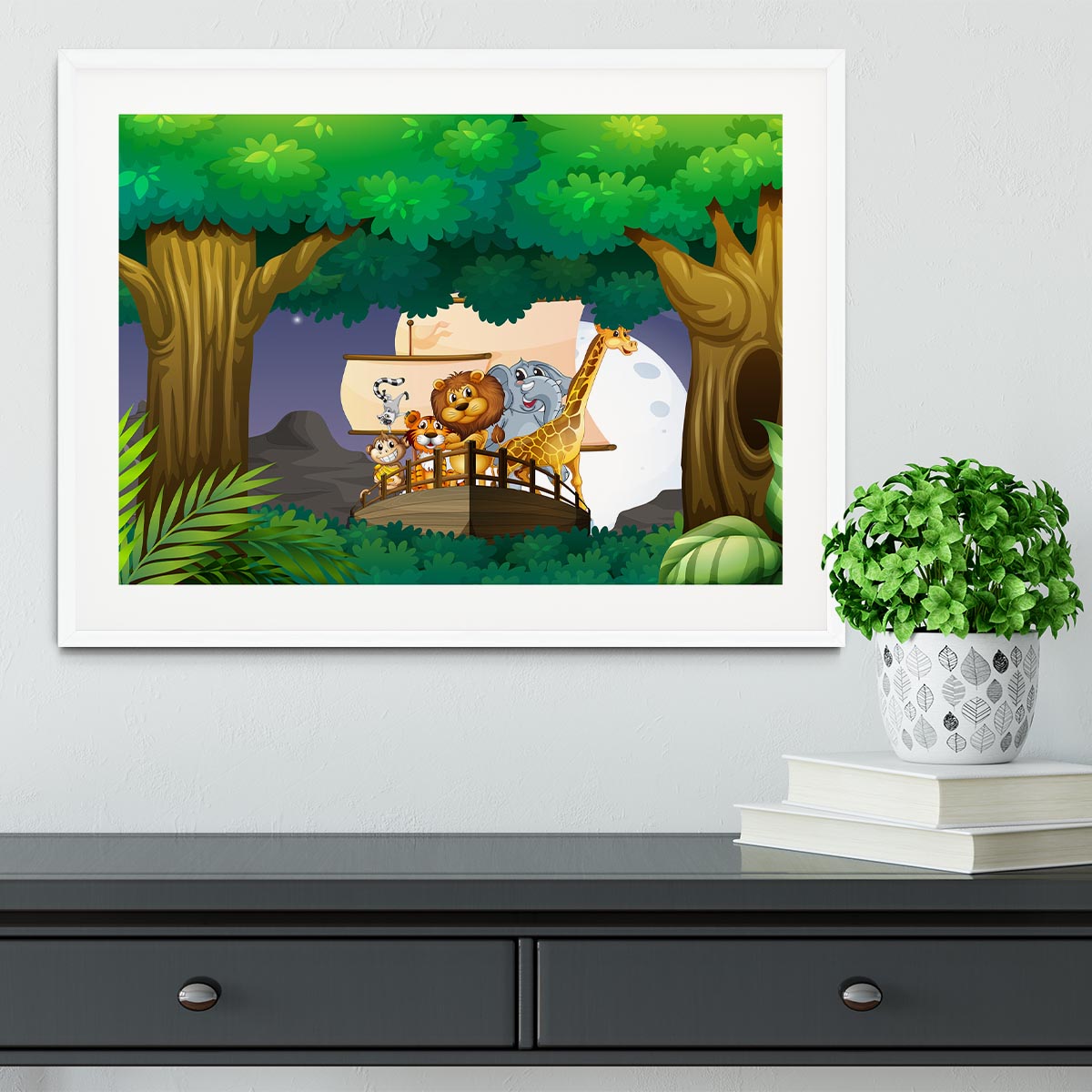 animals on boat in the jungle Framed Print - Canvas Art Rocks - 5
