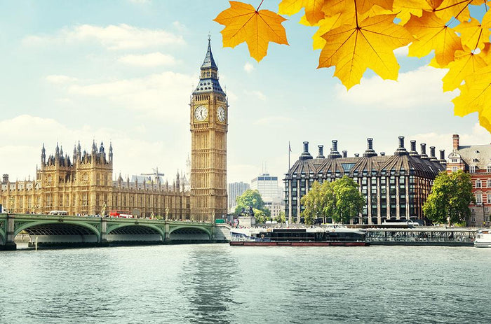 autumn leaves and Big Ben London Wall Mural Wallpaper