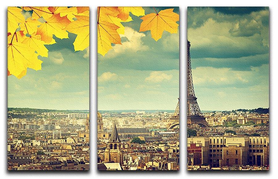 autumn leaves in Paris and Eiffel tower 3 Split Panel Canvas Print - Canvas Art Rocks - 1