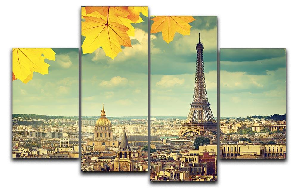 autumn leaves in Paris and Eiffel tower 4 Split Panel Canvas  - Canvas Art Rocks - 1