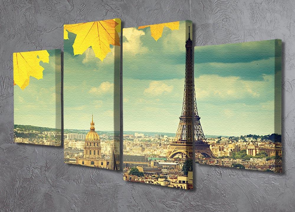 autumn leaves in Paris and Eiffel tower 4 Split Panel Canvas  - Canvas Art Rocks - 2