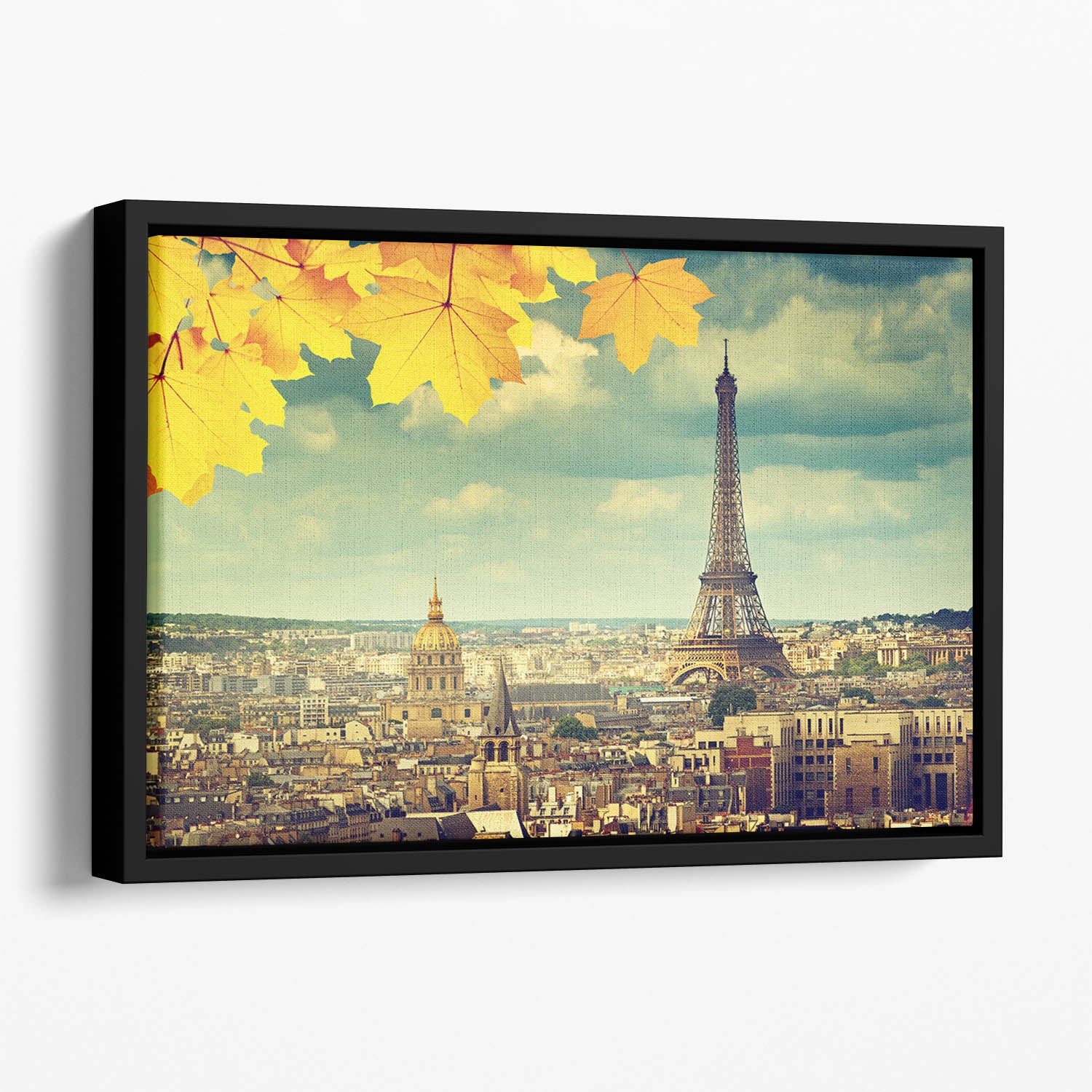 autumn leaves in Paris and Eiffel tower Floating Framed Canvas