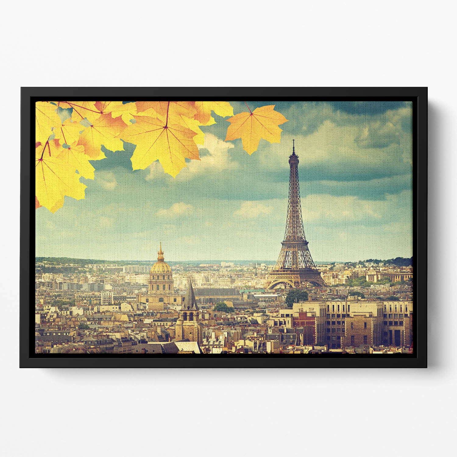 autumn leaves in Paris and Eiffel tower Floating Framed Canvas
