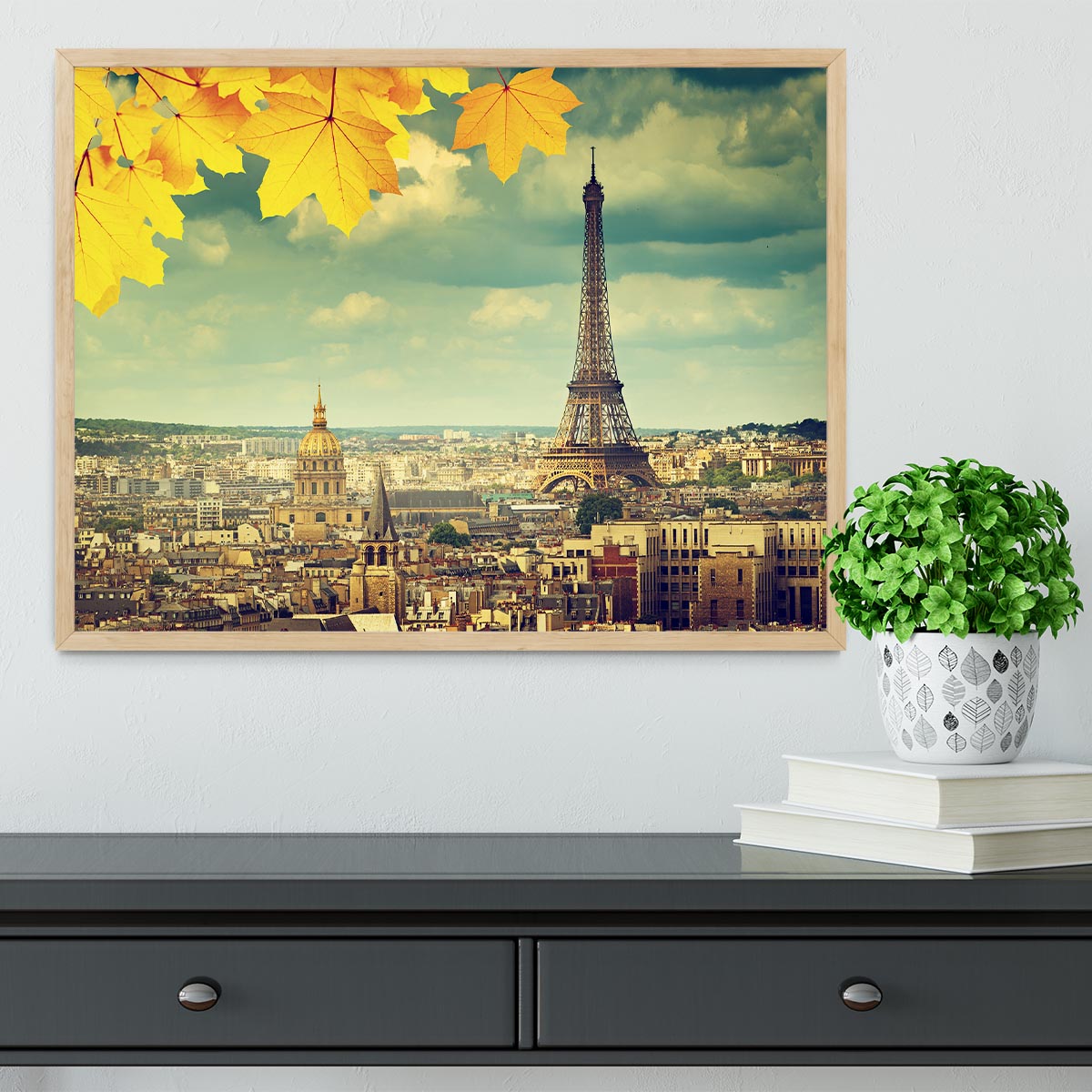 autumn leaves in Paris and Eiffel tower Framed Print - Canvas Art Rocks - 4