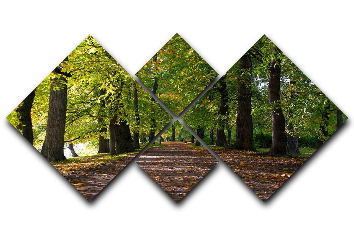 autumn road with leaves in park 4 Square Multi Panel Canvas  - Canvas Art Rocks - 1