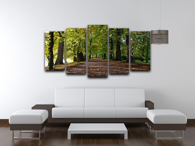 autumn road with leaves in park 5 Split Panel Canvas  - Canvas Art Rocks - 3