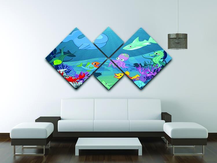 background of an underwater life 4 Square Multi Panel Canvas - Canvas Art Rocks - 3