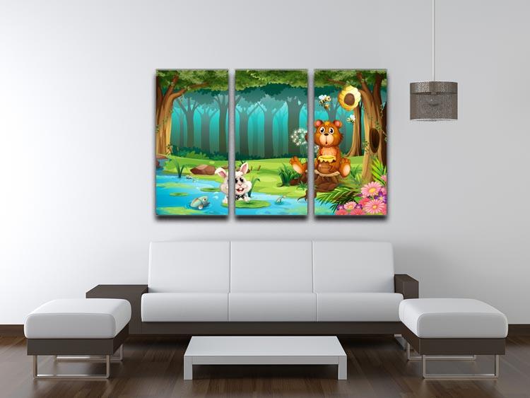 bear in a jungle 3 Split Panel Canvas Print - Canvas Art Rocks - 3