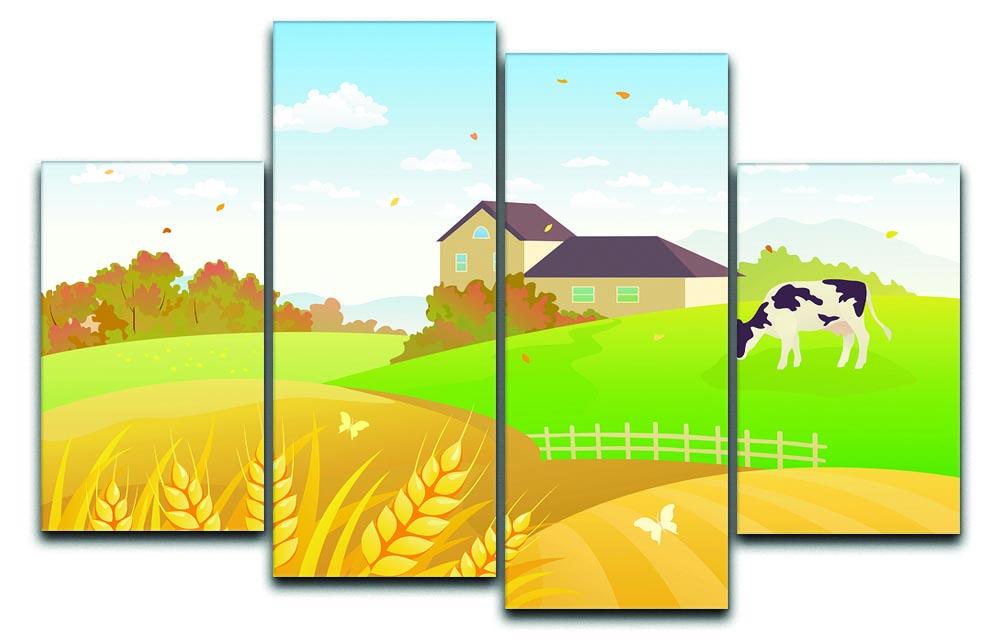beautiful fall countryside scene with a grazing cow 4 Split Panel Canvas - Canvas Art Rocks - 1