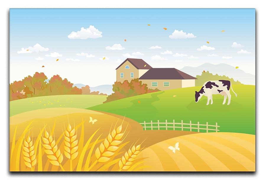beautiful fall countryside scene with a grazing cow Canvas Print or Poster - Canvas Art Rocks - 1