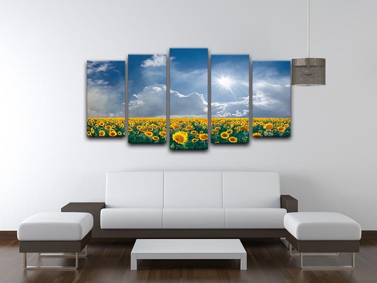 big sunflowers field and blue sky 5 Split Panel Canvas  - Canvas Art Rocks - 3