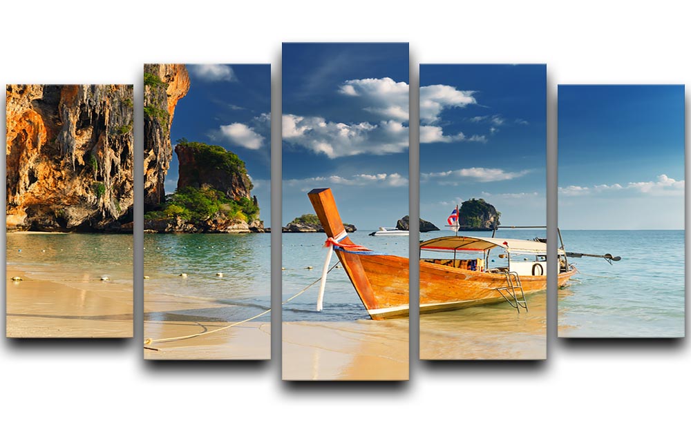 boats on Railay Beach Krabi 5 Split Panel Canvas - Canvas Art Rocks - 1
